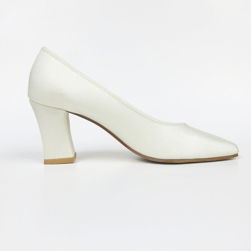 White Satin Shoes - Special Occasion Pumps - Ivory - Bridal - Formal - Prom 5.5 